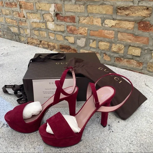 Gucci Leila Platform Suede Sandal Burgundy - Picture 11 of 16